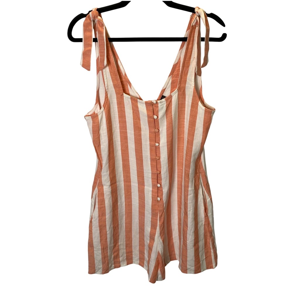 Volcom Romper Womens‎ Small Orange White Striped Tie Shoulder Button Front Beach